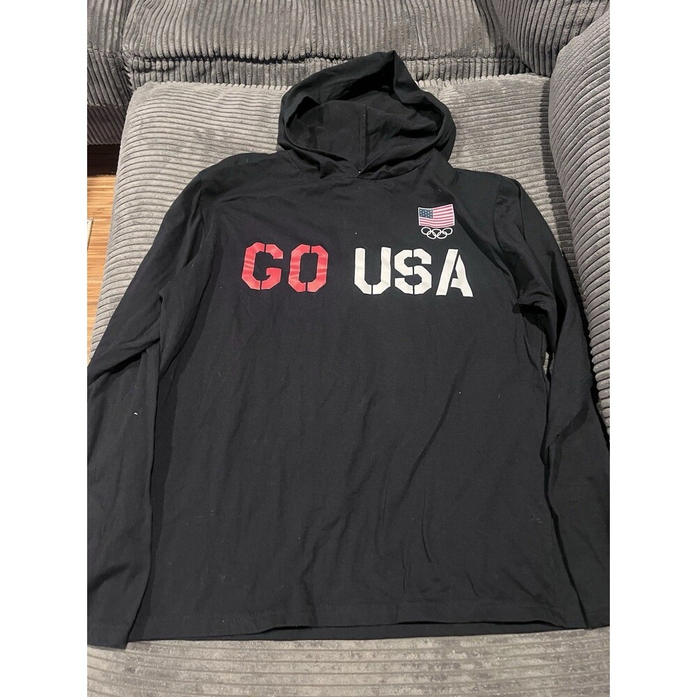 USOC GO USA Olympics Official Hooded L/S T-Shirt Womens Medium USA Made
